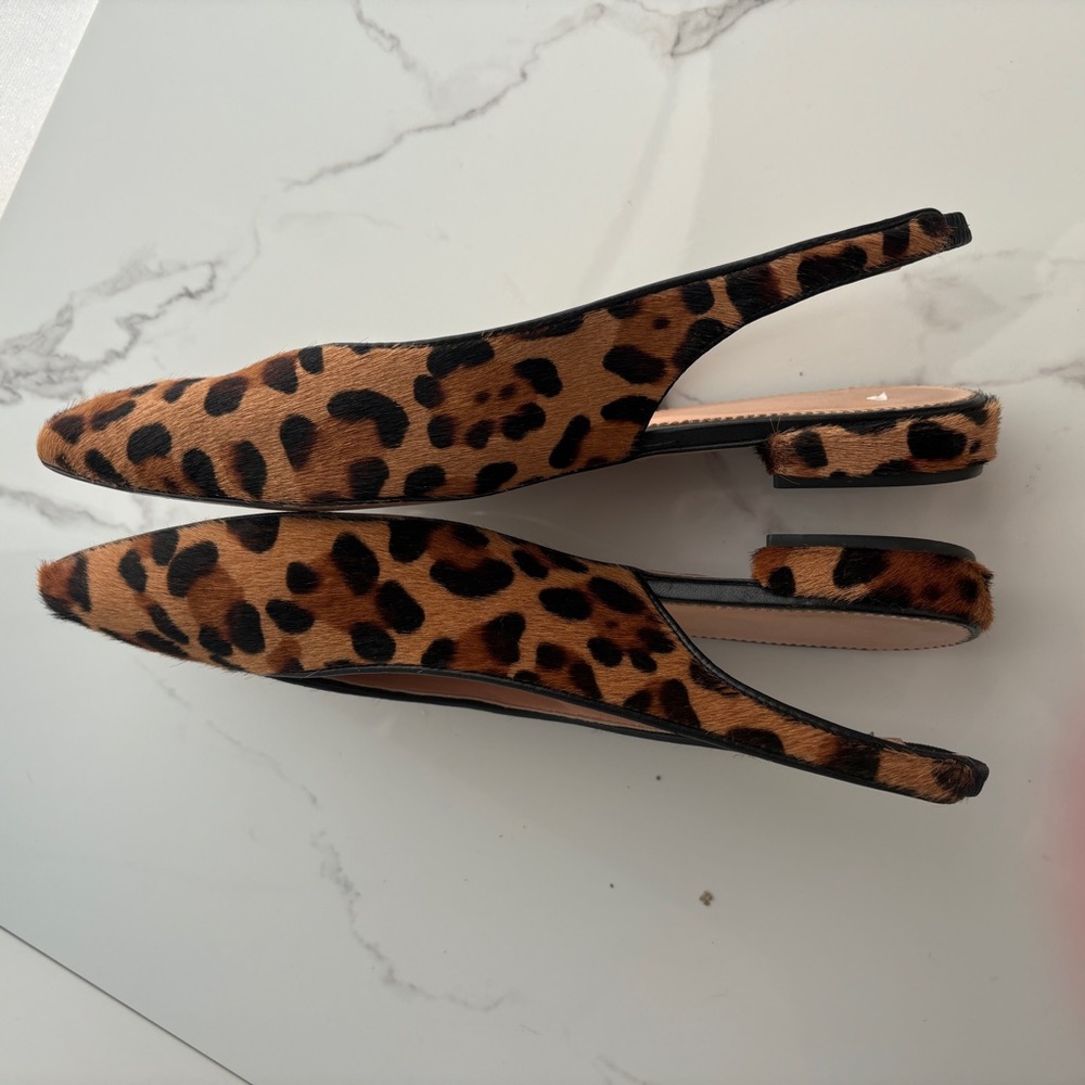J. Crew sz 8 Women’s Pointed-toe Slingback Flats Leopard Calf Hair Leather - Picture 6 of 8